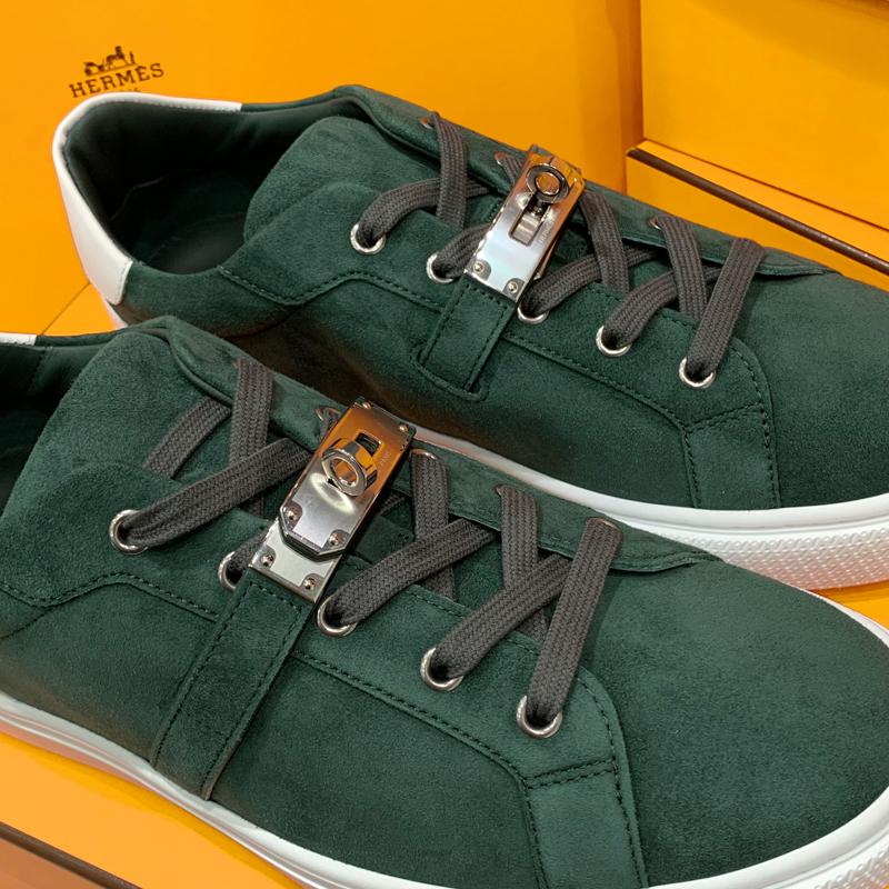 HERMES Day Sneakers Calfskin Kelly Buckle Green Low-Top
