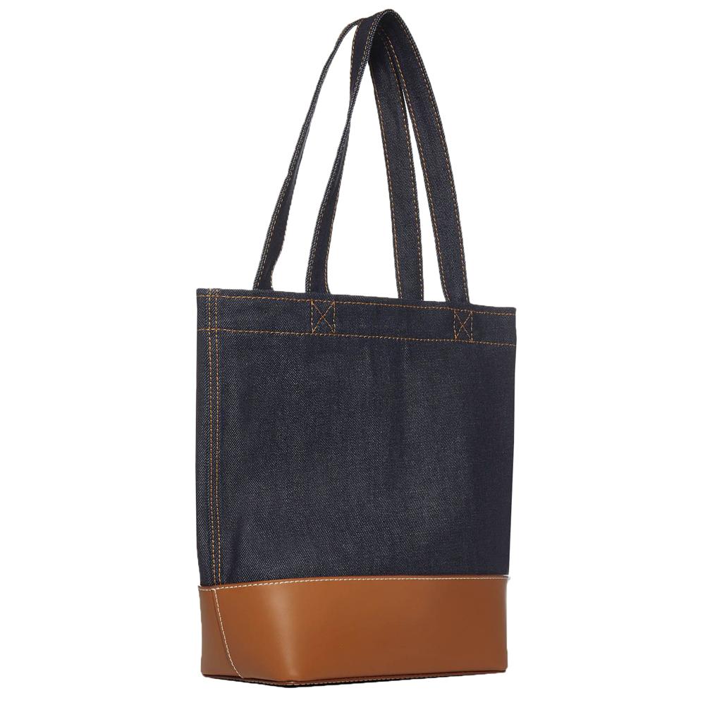 A.P.C. Axel Small Logo Denim Shopper Tote Bag Navy Caramel