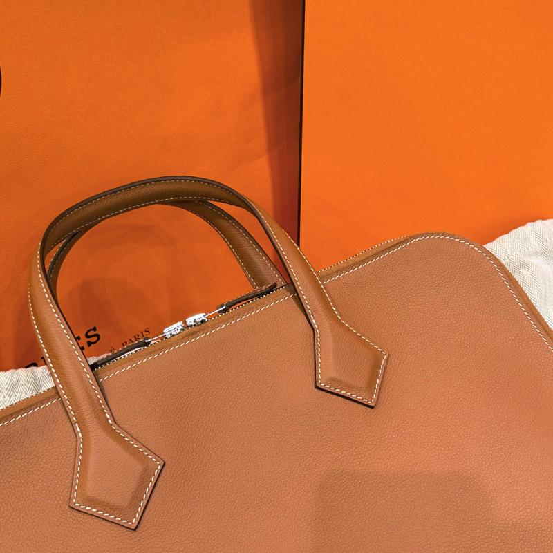 HERMES Victoria Light Brief Case Gold Brown Tote Bag Unisex