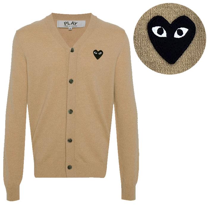 Comme des Garcons Beige V-Neck Cardigan Black Patch Knit for Men