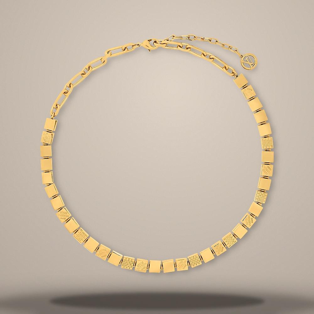 Louis Vuitton Gold-Tone Metal LV Cube Pendant Necklace M03970