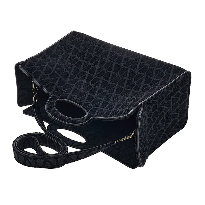 VALENTINO Garavani Iconography Black Leather Shopper Tote Bag