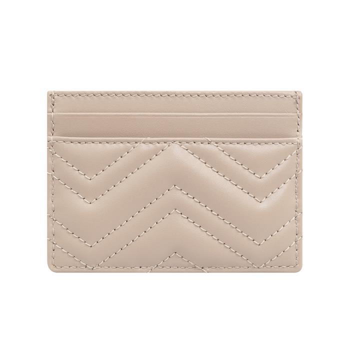 GUCCI GG Marmont Leather Card Case Beige Brown Card Holder