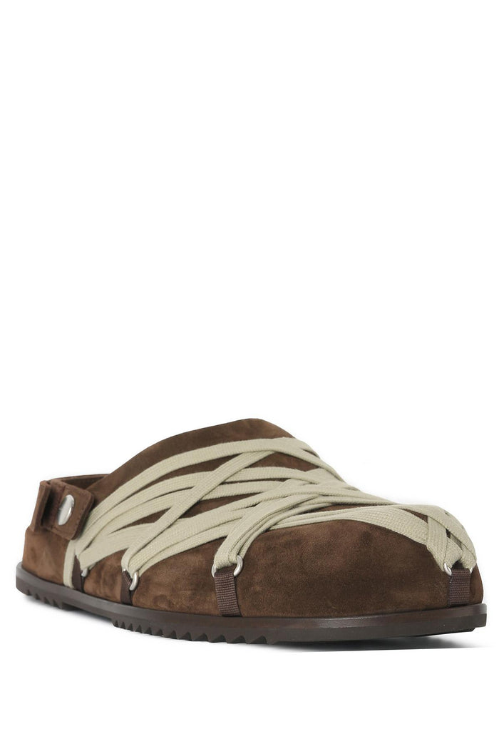 Rick Owens Granola Brown Suede Mega Lace Mule Sandals