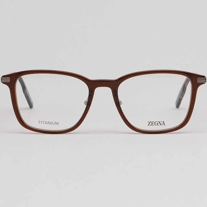 Zegna Titanium Brown Lightweight Square Frame Eyeglasses EZ5251H 050
