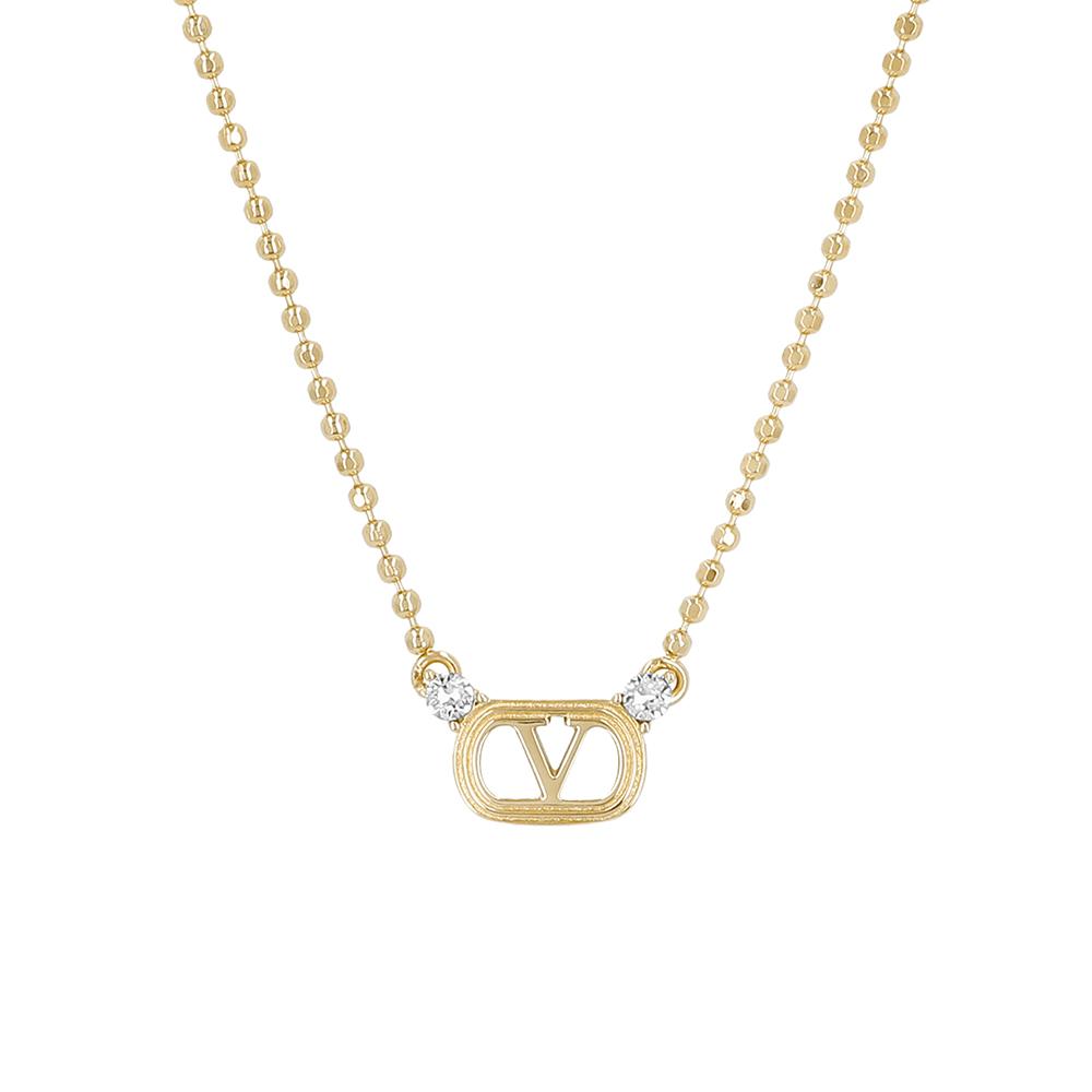 VALENTINO Crystal V Logo Oval Pendant Necklace for Women