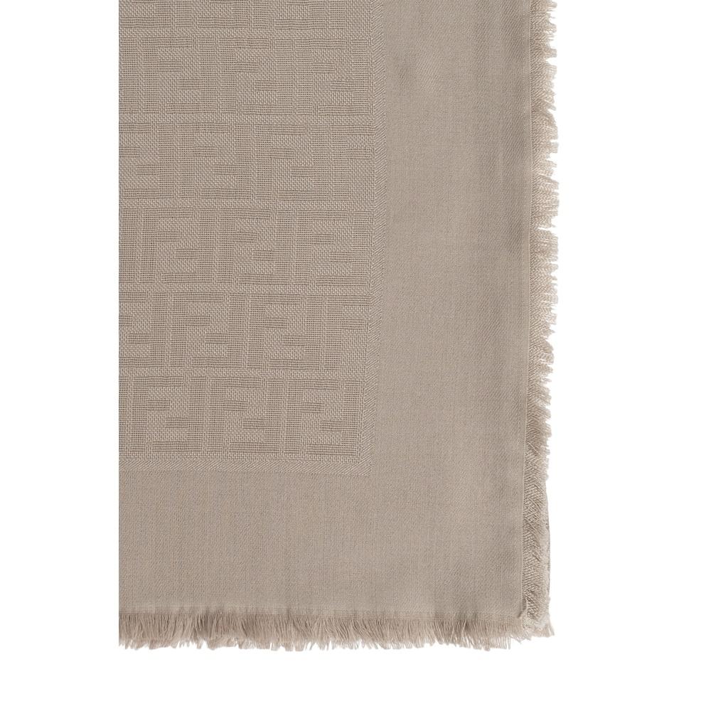 FENDI FF Logo Wool Shawl Scarf Brown Beige