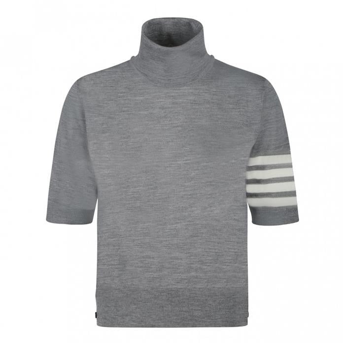 THOM BROWNE 4-Bar Short Sleeve Turtleneck Knit Sweater Gray Women