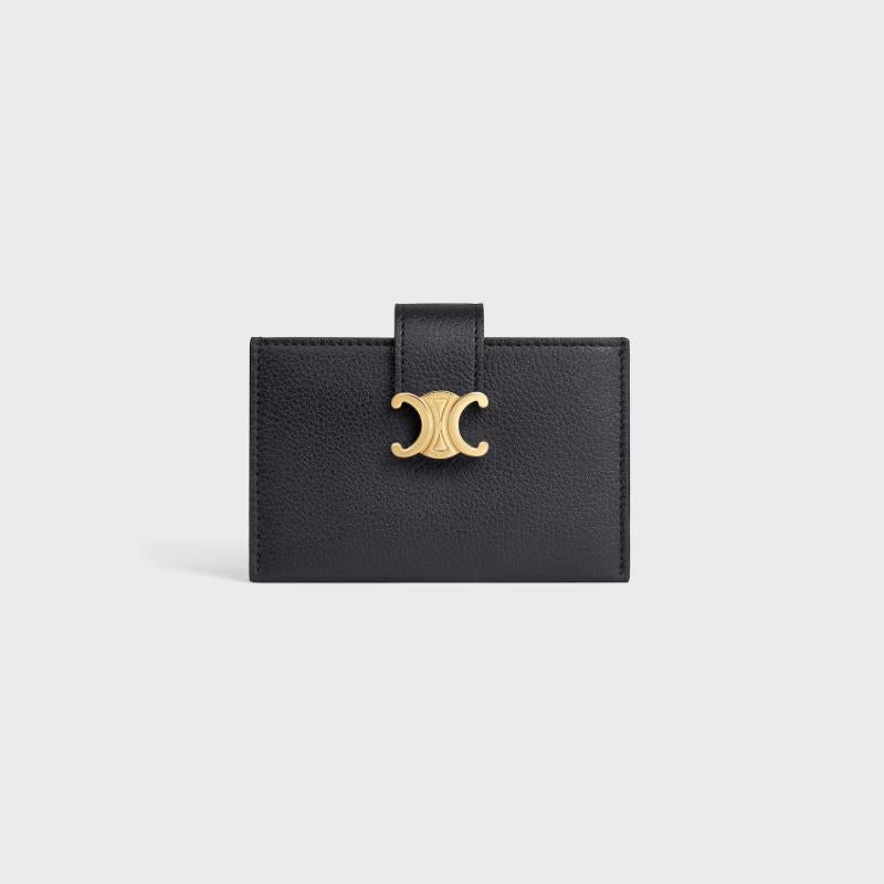 CELINE Black Supple Grained Calfskin Accordion Card Holder