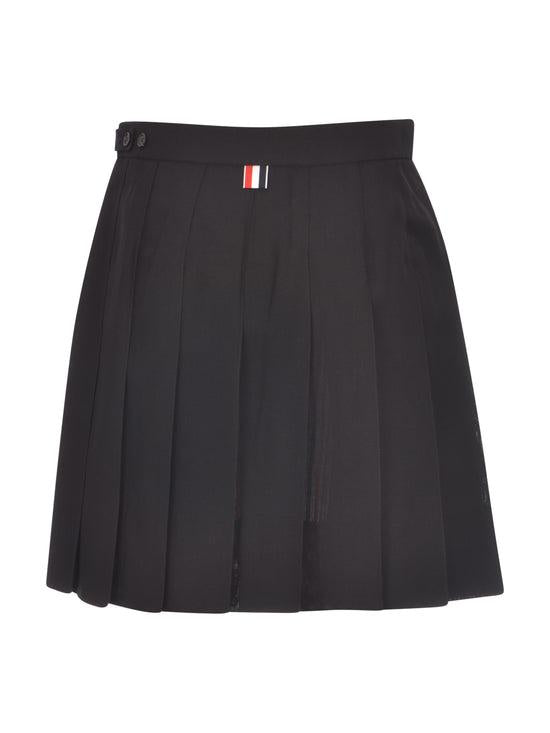 THOM BROWNE Black Wool Pleated Mini Skirt FGC402V 00473 001