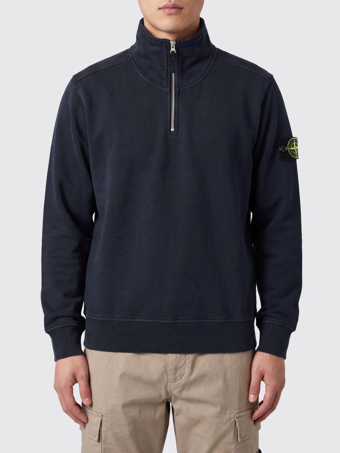 STONE ISLAND Black Cotton Logo Sweatshirt for Men