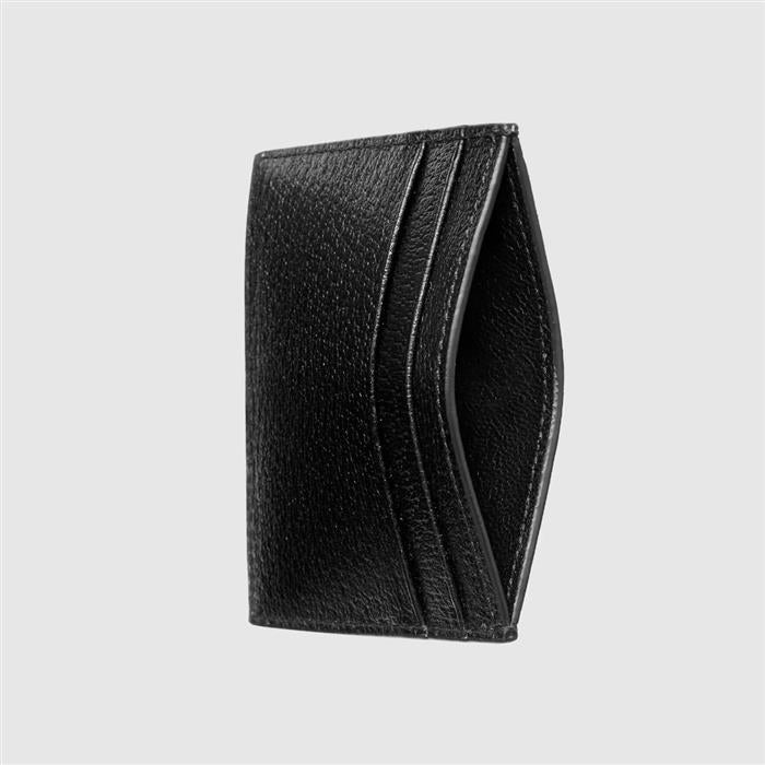 GUCCI Black Leather Animalier Bee Card Holder Wallet
