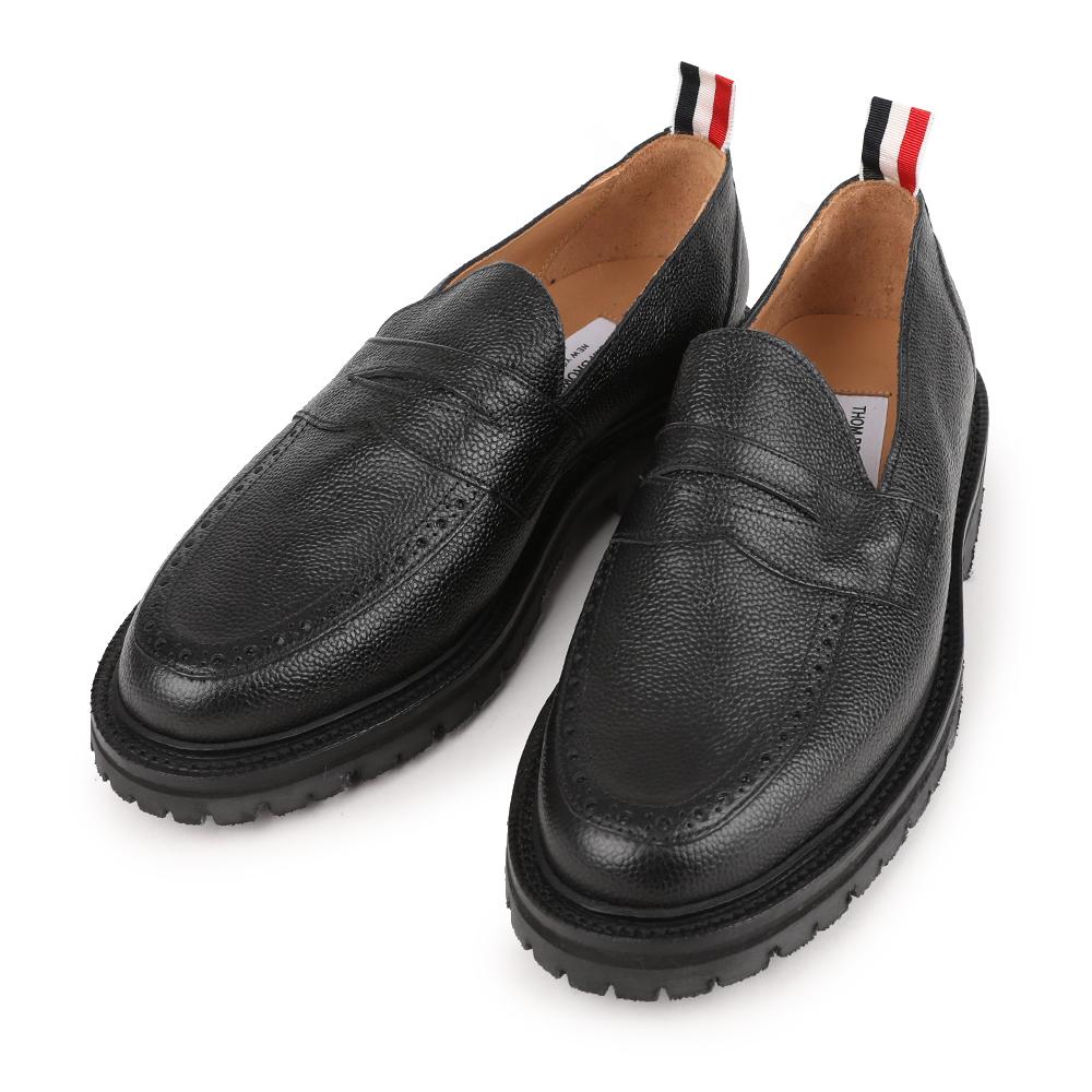 THOM BROWNE Black Pebble-Grain Leather Round-Toe Loafers MFL066A 06257 001
