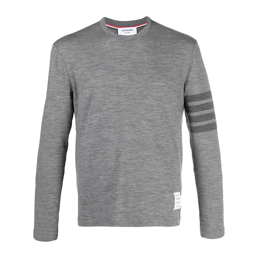 THOM BROWNE 4-Bar Wool Jersey Long Sleeve T-Shirt Gray