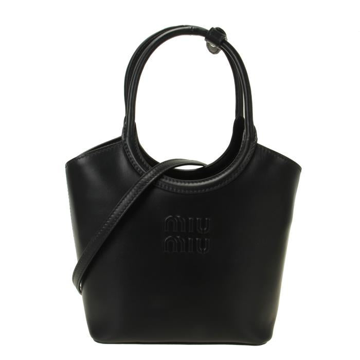 Miu Miu Ivy Leather Handbag Tote Black