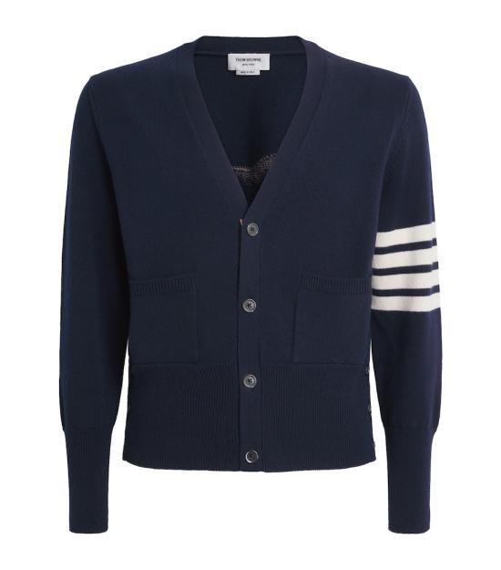 THOM BROWNE Navy Wool Cardigan for Men MKC624A Y10294