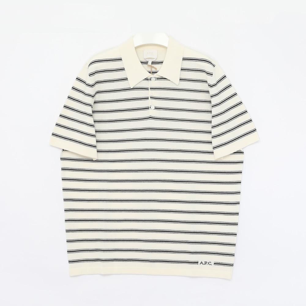 A.P.C. Logo Stripe Polo Collar Short Sleeve Men’s Knit Sweater H23473 TAT
