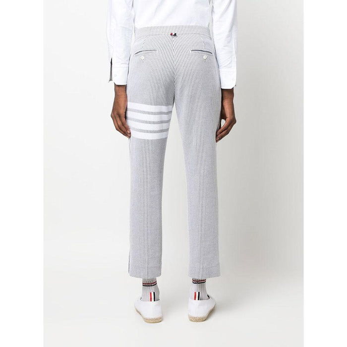 THOM BROWNE Light Gray 4-Bar Seersucker Loopback Cotton Classic Pants