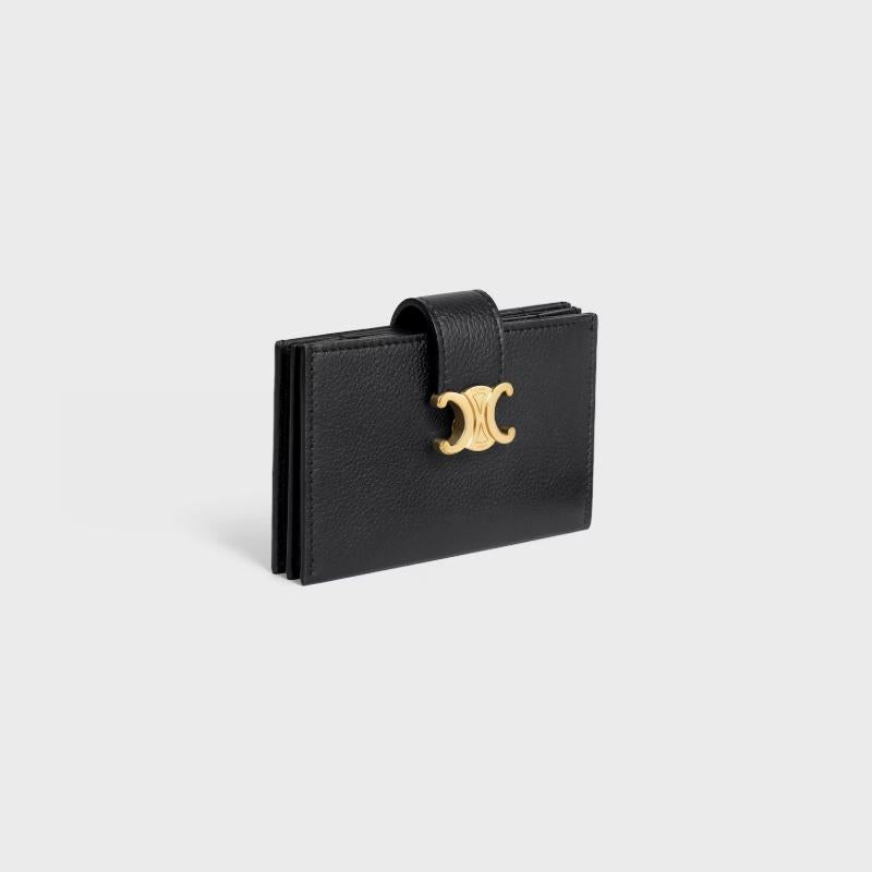 CELINE Black Supple Grained Calfskin Accordion Card Holder