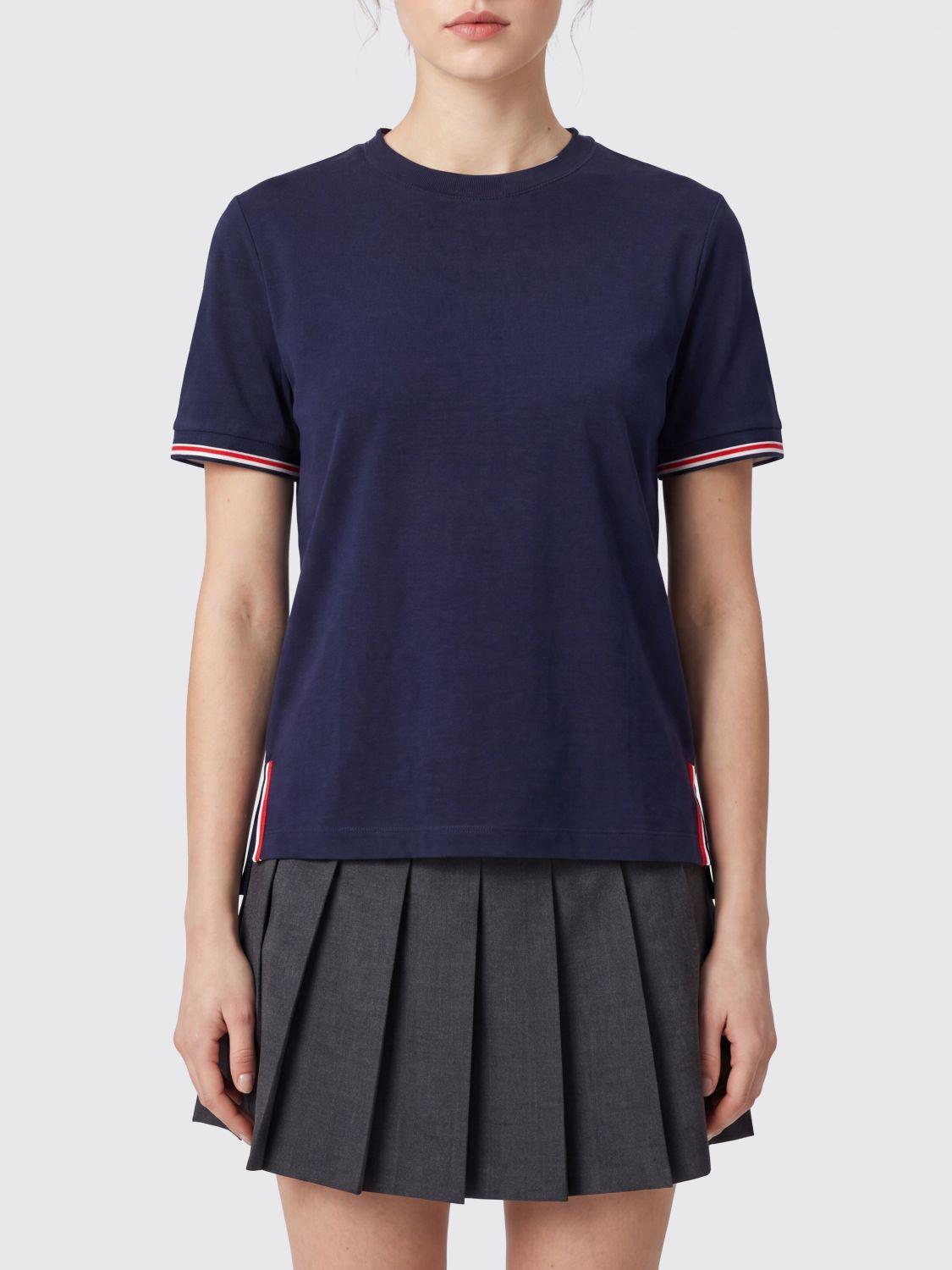 THOM BROWNE Navy Cotton Short Sleeve T-Shirt