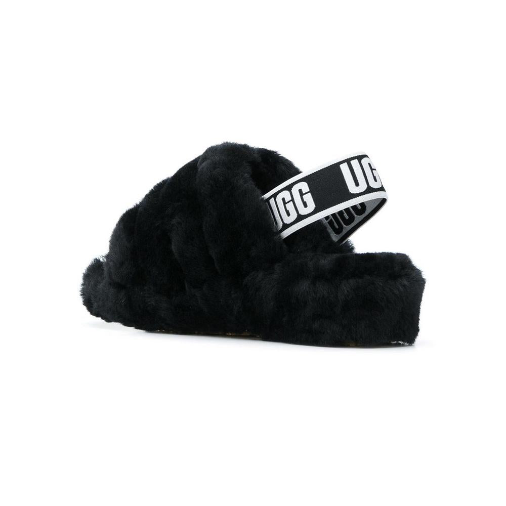 Ugg Black Fluff Yeah Slide Faux Fur Sandals 1095119 BLK