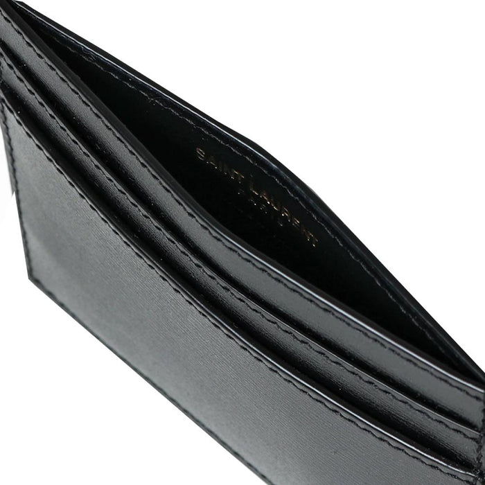 Saint Laurent Black Gold-Tone Logo Leather Card Holder Wallet