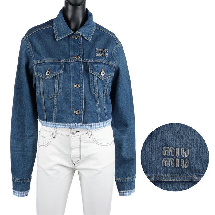 Miu Miu Layered Cropped Denim Trucker Jacket 1568 F0008