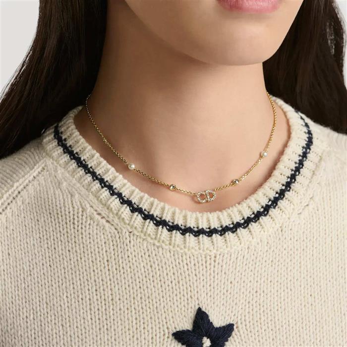 DIOR Clair D Lune Gold-Tone Crystal Pendant Necklace