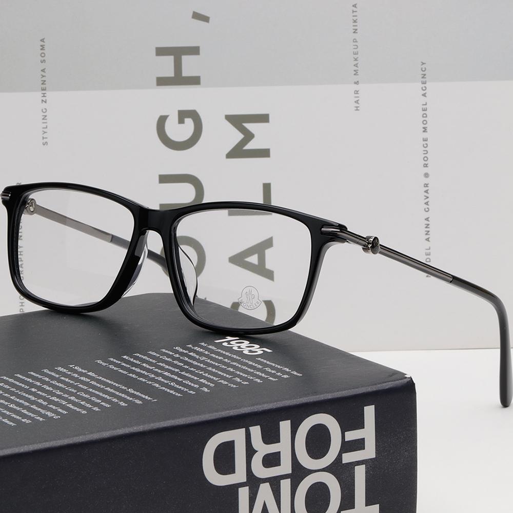 Moncler Black Square Acetate Eyeglass Frames Asian Fit ML5205F 001