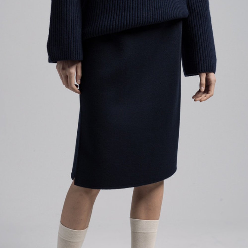 Toteme Navy Wool Midi Skirt Women WRTWBM119 FB0006
