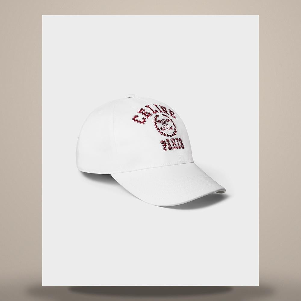 CELINE Washed Cotton Gabardine White Bordeaux Baseball Cap AA0MT234X 01WO