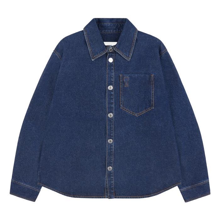 AMI Blue Cotton Oversized Denim Long Sleeve Shirt
