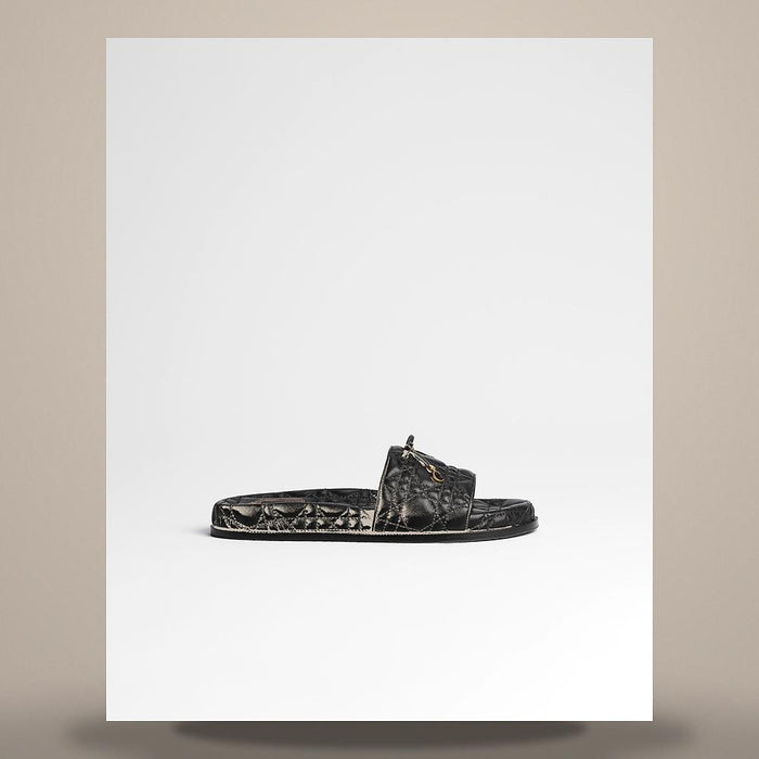 DIOR Black Quilted Cannage Lambskin Slide Sandals KCO603CQL S900