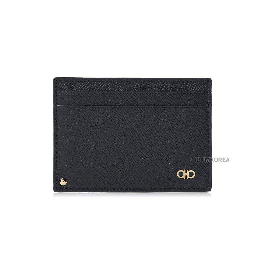 Ferragamo Men’s Gancini Leather Card Holder Wallet Black 0775660