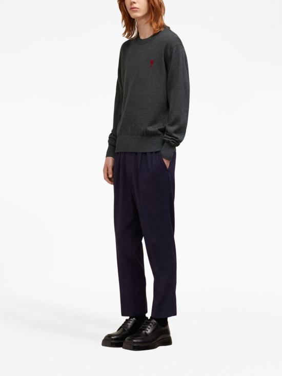 AMI Wool Crewneck Sweater for Men HKS111 KN0025 055 GRAY DOM