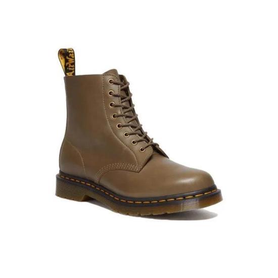 Dr.Martens Black Leather Lace-Up Combat Boots for Men 31004352 KHAKI DOM
