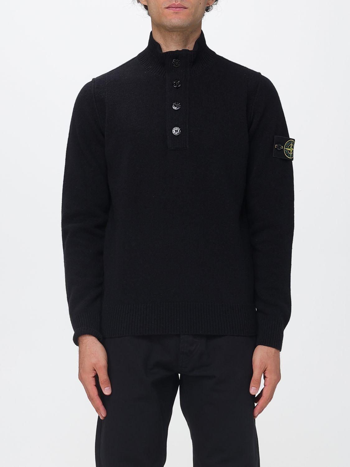 STONE ISLAND Black Wool Turtleneck Knit Sweater