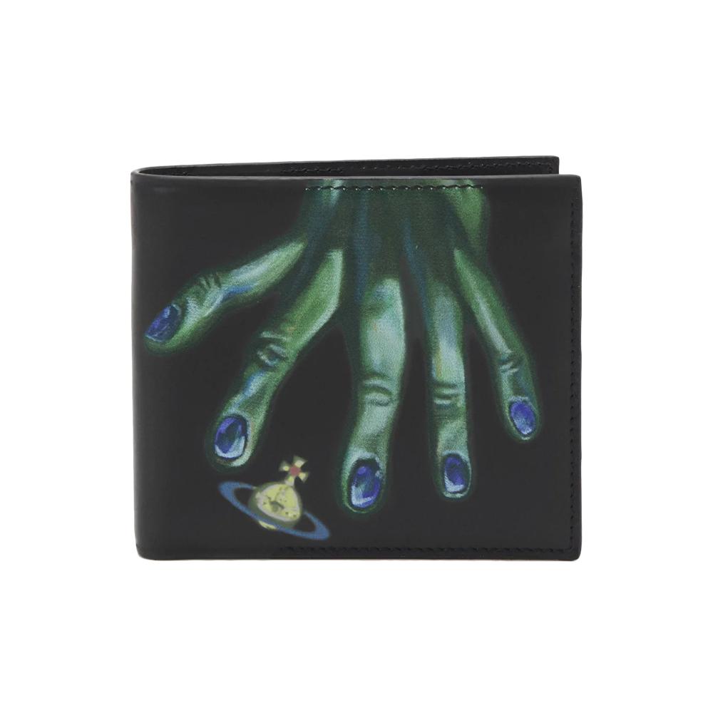 Vivienne Westwood Logo Hand Print Leather Bifold Wallet Black