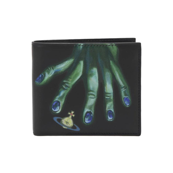 Vivienne Westwood Logo Hand Print Leather Bifold Wallet Black