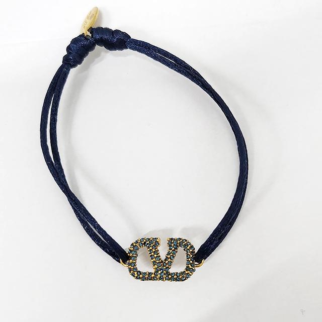 VALENTINO V Logo Crystal Knot Bracelet Navy Unisex