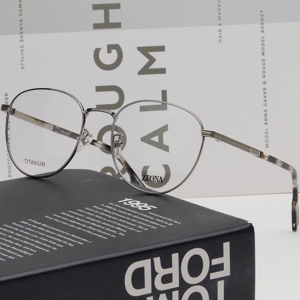 Zegna Titanium Round Silver Eyeglass Frames Unisex EZ5252H 014