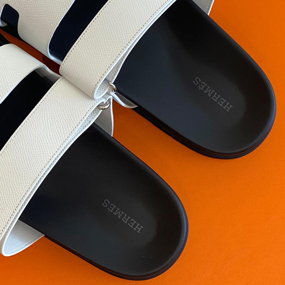 HERMES Chipre Epsom White Leather Men’s Sandals
