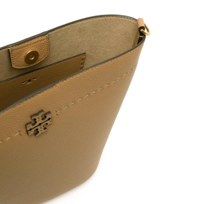 Tory Burch Logo McGraw Shoulder Bucket Bag Tiramisu Brown