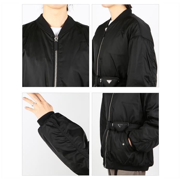 PRADA Re-Nylon Belted Bomber Jacket Black Men’s