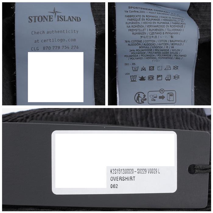 STONE ISLAND Corduroy Shirt with Logo Patch Black Long Sleeve Men