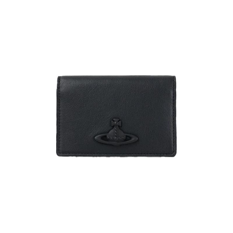 Vivienne Westwood Logo Flap Leather Card Holder Black