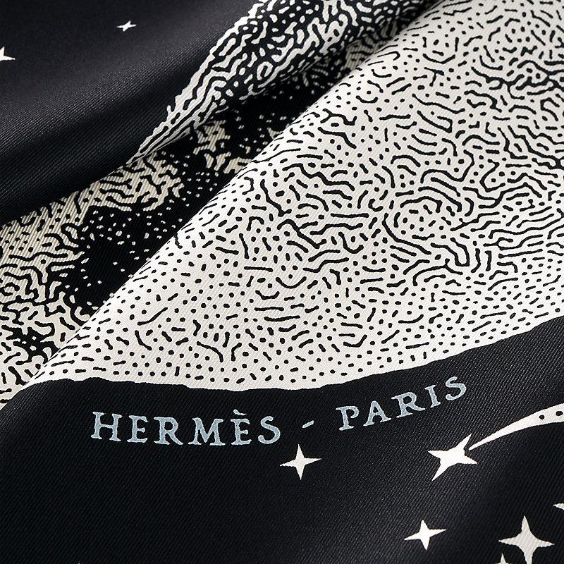 HERMES Clair de Lune Silk Scarf 70 Carré Black White Women