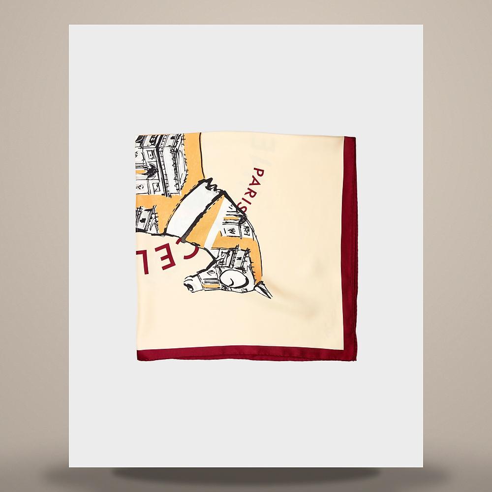 CELINE Square Silk Twill Scarf Ivory Tan Brown 2AW902R51 GGT7