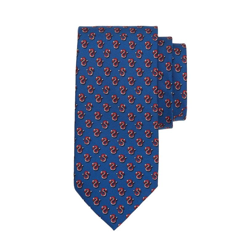 Ferragamo Dragon Print Silk Tie Navy