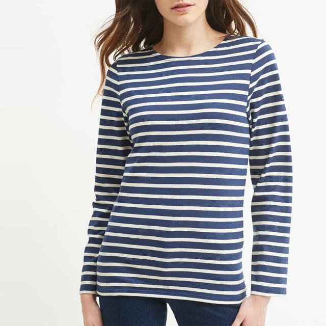 Saint James Striped Long Sleeve Unisex Tee Navy/White Cotton